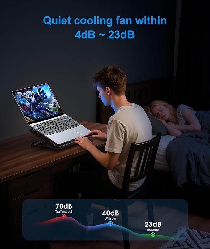MOKURU Laptop Cooling Pad, Laptop Cooler with 6 Quiet Fans Up to 17.3 Inch Heavy Notebook Cooler Stand, 8 Levels of Tilt, Two Levels of Height Adjustable (Black)