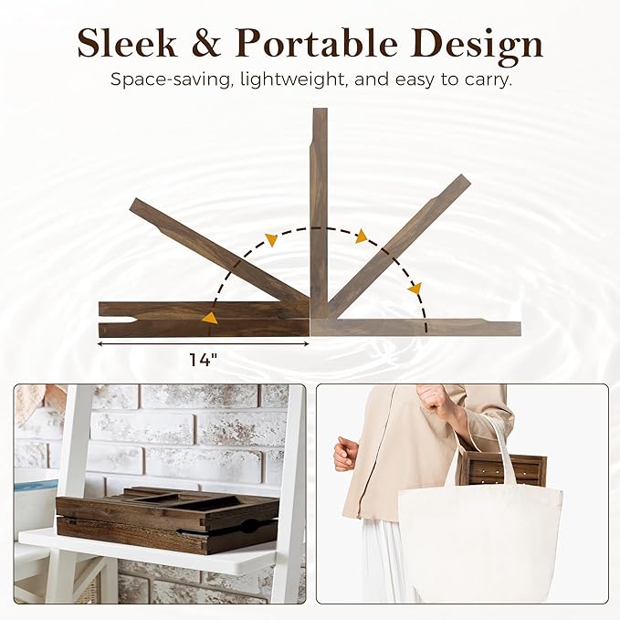 Teak Bathtub Tray, Expandable Bath Tray for Tub 28–40in, Foldable Bath Caddy with Wine Holder, Phone & Tablet Stand, Wooden Bathtub Organizer, Luxury Spa Bathroom Accessories Gift - Dark Walnut Finish