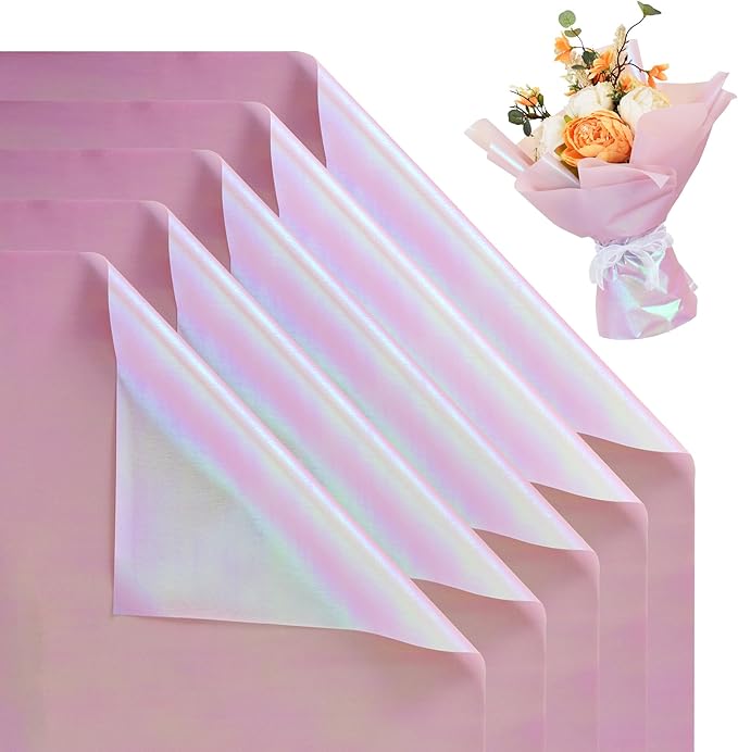 BEISHIDA 20 PCS Purple Floral Wrapping Paper-Iridescent Waterproof Flower Wrapping Paper Bouquet for Florist Supplies, DIY Crafts, Gift Packaging, Wedding, Birthday Gift