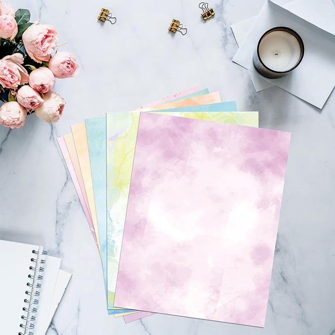 Tlenpo Decorative Watercolor Stationery Paper, 100 gsm Printer Paper 8.5 x 11In, Double-Sided for Business or Personal Use, Scrapbook, Printer Friendly for Invitations (120)