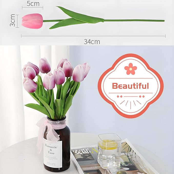 10 Pcs Rose Red Artificial Tulip Silk Fake Flowers 13" for Home Office Wedding Decor Arrangement Bouquet Faux Flowers for Decoration