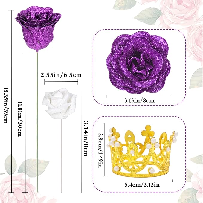 36+20 Glitter Roses Bouquet, DIY Fake Flowers Bouquet, Craft the Initials of Your Loves' Name with Artificial Rose for Valentines, Anniversary, Wedding, Mothers Day Gifts, Purple & White