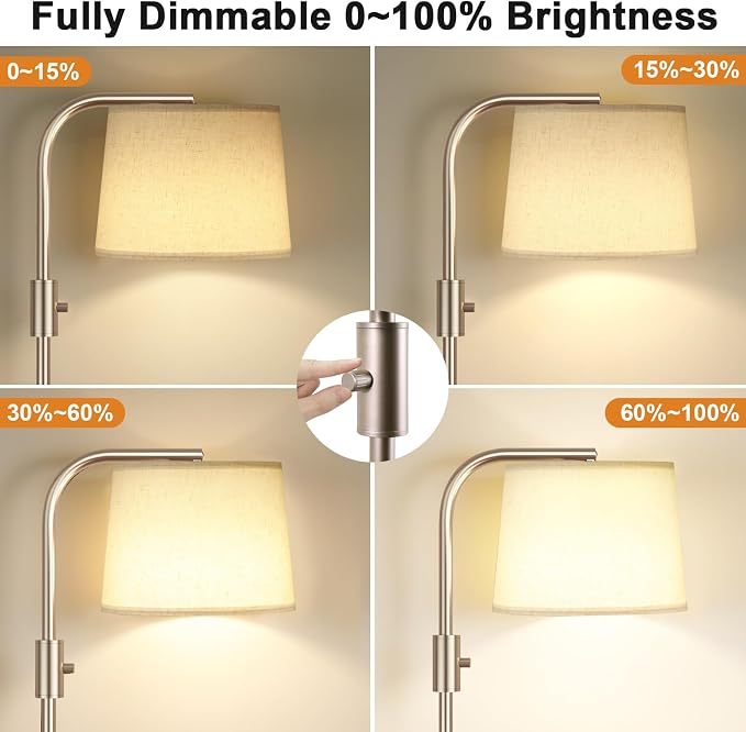 Ambimall Fully Dimmable Floor Lamp with 9W LED Bulb, Standing Lamp for Living Room with Adjustable Head, Modern Tall Light with Rotary Switch for Office, Light Gold and Beige