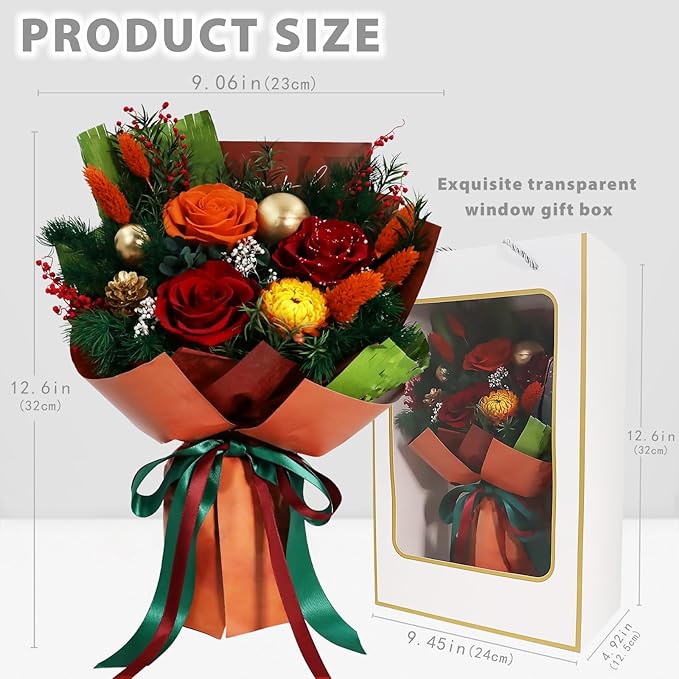 Christmas Preserved Flowers Bouquet, Real Forever Flowers as Christmas Gifts for Women, Long-Lasting Roses Bouquet Birthday Gifts for Women, Mom, Wife, Her