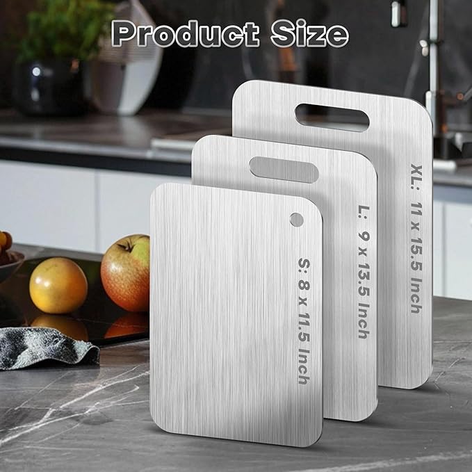 Katuchef Titanium Cutting Boards for Kitchen 100% Pure Ti Katu chef Titanium Cutting Board set Double Sided Non Toxic Titanware Chopping Board,Durable Dishwasher Safe Cutting Boards(3PC-S+L+XL)