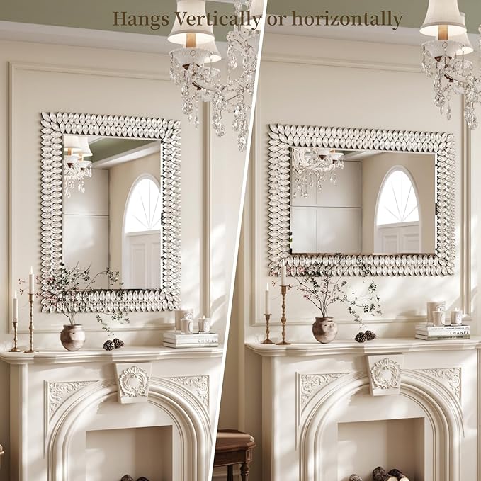 Kelly Miller 30"x40" Jeweled Bathroom Wall Mirror, Large Rectangle Decorative Mirror Luxury Vanity Mirror with Diamonds for Master Bath Half Bath Living Room Bedroom Fireplace Mantle Entryway