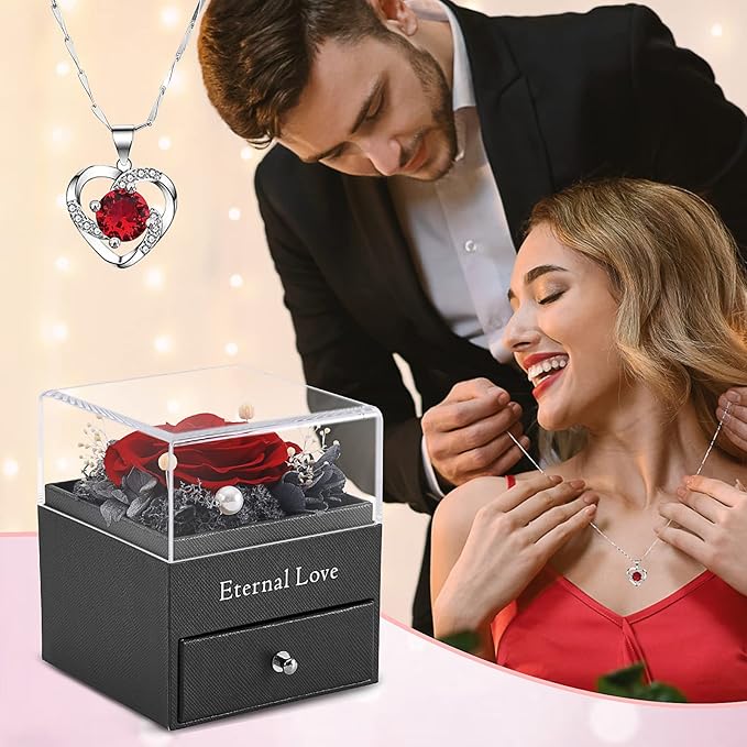 SHOKUTO Preserved Rose,Birthday Gifts for Women Mom Girlfriend,Gifts for Mom Grandma Wife Daughter Sister,Jewelry Boxes with Necklace