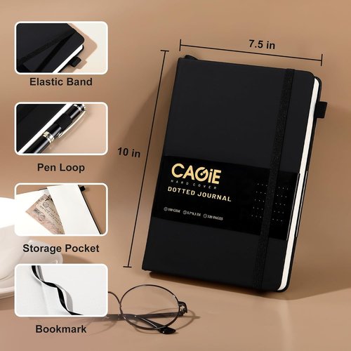 CAGIE Bullet Dotted Journal - A5 Hardcover Notebook with 320 Pages of 100 GSM Dot Grid Paper - Black