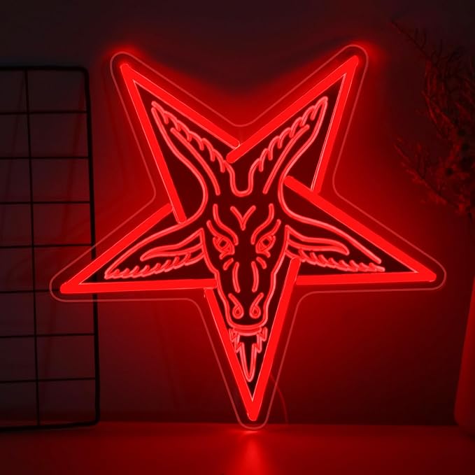 Gothic Baphomet Neon Light, for Wall Decor, Gothic Home Decor,Gothic Satan Sigil for Halloween Wall Art,Lamb Demons Baphomet Inverted Pentagram,3D Engraved Neon Sign For Halloween & Home Ambiance
