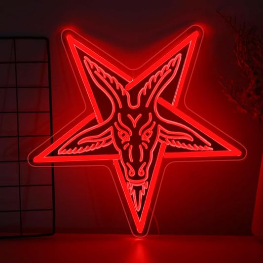 Gothic Baphomet Neon Light, for Wall Decor, Gothic Home Decor,Gothic Satan Sigil for Halloween Wall Art,Lamb Demons Baphomet Inverted Pentagram,3D Engraved Neon Sign For Halloween & Home Ambiance
