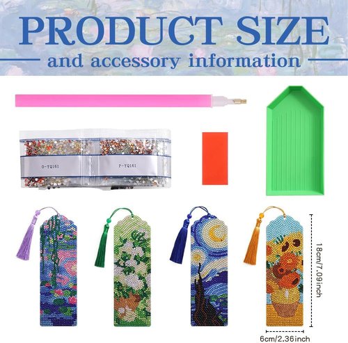 Icceemee Diamond Painting Bookmarks - 4 Pcs DIY Art Kits for Book Lovers | Unique Oil Painting Themes