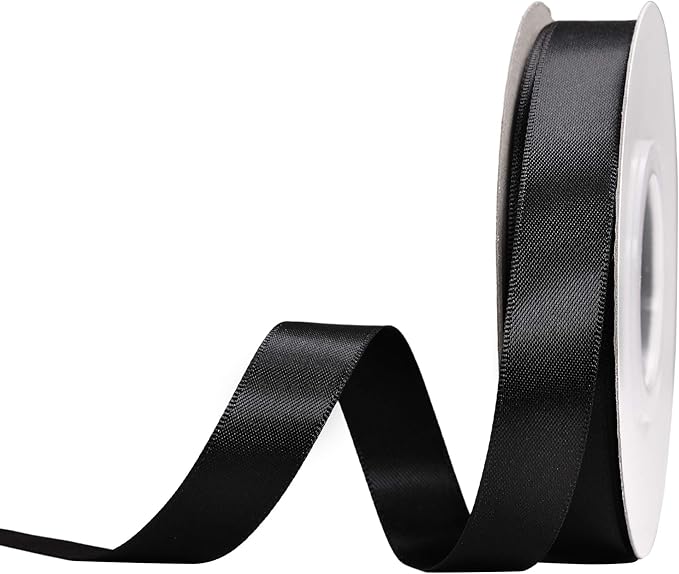 YAMA Black Double Face Satin Ribbon 5/8" 25 Yards Black Ribbon for Gift Package Wrapping,Floral Design,Hair Bow Clip Making,Crafting,Sewing,Wedding Decor