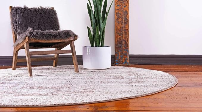 Unique Loom Bromley Collection Area Rug - Wells (3' Round, Light Brown/ Ivory)