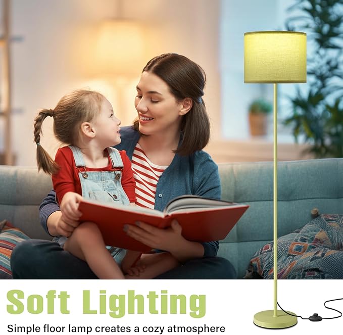 Ambimall 60'' Modern Floor Lamp with Shade, Tall Lamps for Living Room, Bedroom, Office, Dining Room, Light Green Lampshade(Without Bulb)