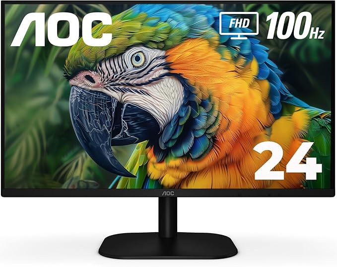 AOC 24B2H2 24” Frameless IPS Monitor, FHD 1920x1080, 100Hz, 106% sRGB, for Home and Office, HDMI x2, Low Blue Mode, VESA Compatible, Black