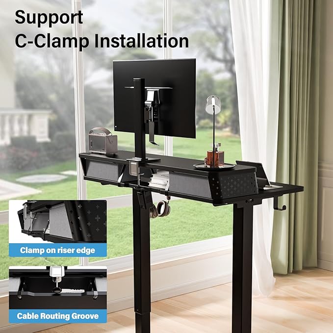 Electric Standing Desk with 2 Drawers 40''x 24'' Small Adjustable Height Sit to Stand Up Desk with Storage Shelf, C-Clamp Mount Compatible Black Home Office Desks Computer Desk Ergonomic Workstation