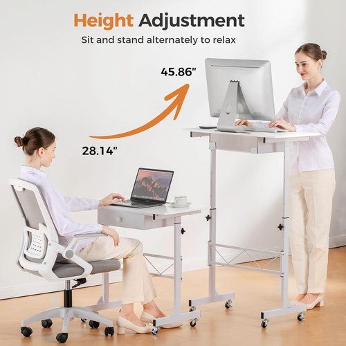 COMHOMA Adjustable Height Small Standing Desk - Mobile Portable Laptop Table with Wheels | 32" Workstation