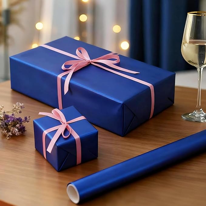 Donyang Blue Wrapping Paper, 17inch x 33ft Matte Metallic Royal Blue Solid Color Wrapping Paper Roll, Gift Wrapping Paper for Father's Day, Birthday, Christmas, Baby Shower, Wedding, Valentine's Day