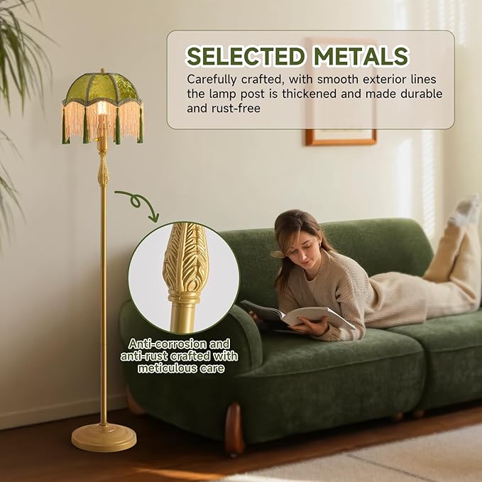 Vintage Floor Lamp - 62.6" Mid-Century Modern Standing Light Nordic Reading Lamp for Living Room/Bedroom/Office/Dorm | Classic Luxe Design