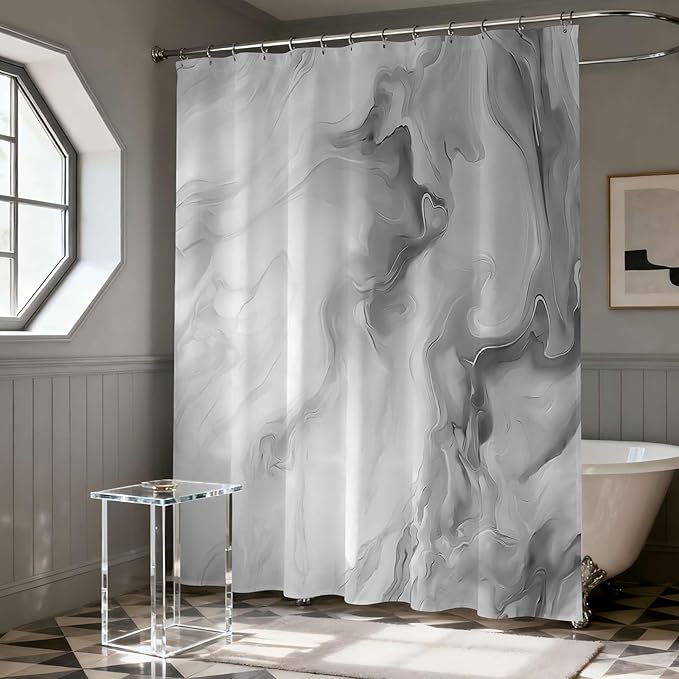 Mocsicka Shower Curtains for Bathroom, Grey Marble Shower Curtain for Bathroom, Abstract Gray and White Shower Curtain Modern Art Decor Waterproof Bath Curtain for Modern Bath Decor, 72 X 72 Inch