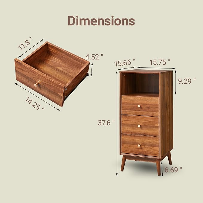 Bifins Tall Bathroom Cabinet with 3 Drawers, 37.6 Inch Narrow Bathroom Storage Tower for Bathroom Living Room Laundry
