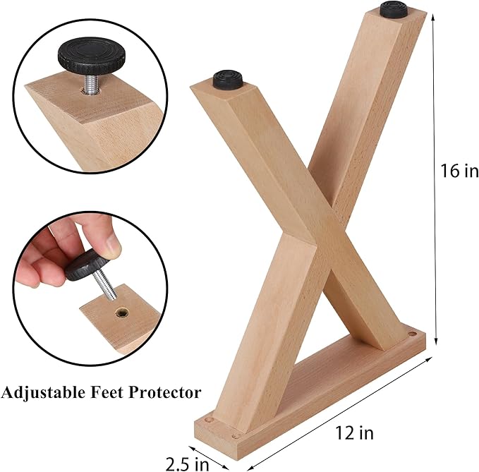 16 Inch X Shape Wood Furniture Legs - Table & Bench Replacement Legs Set of 2 - Rustic Modern Style - Square Unfinished Wooden Legs, Heavy Duty DIY Industrial