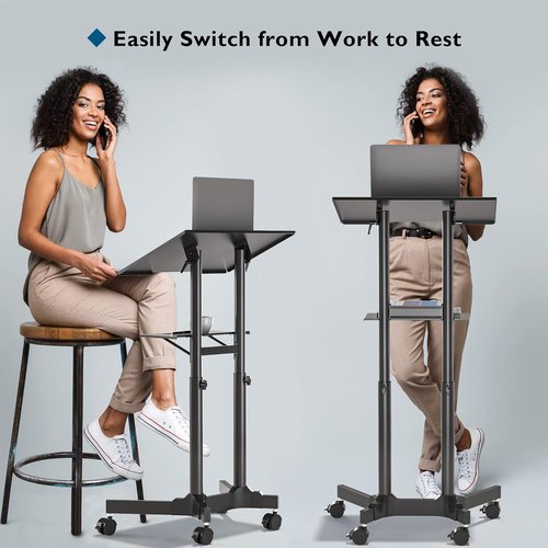 BONTEC Portable Mobile Standing Laptop Desk - Height Adjustable Sit-Stand Workstation | Ideal for Home Office & Classroom