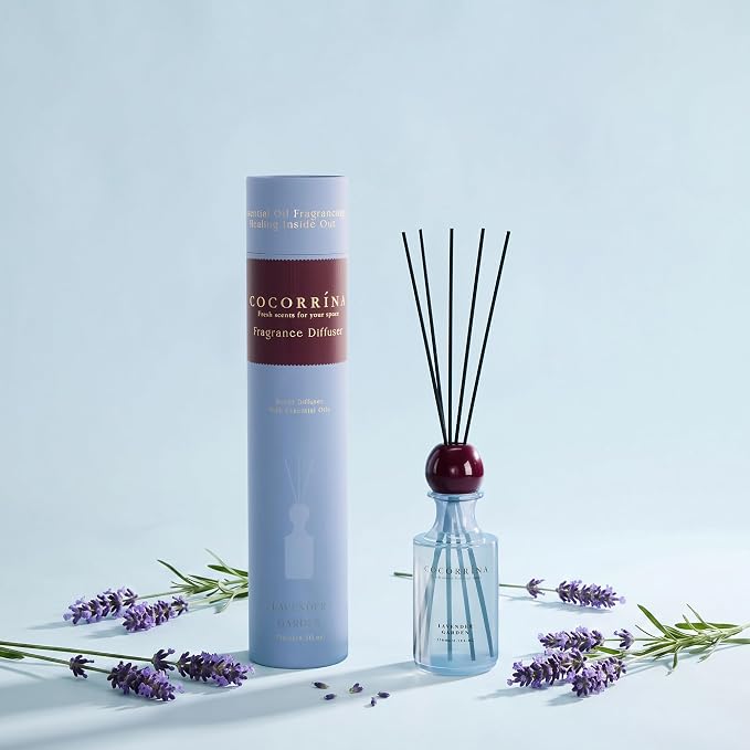 COCORRÍNA Lavender Garden Reed Diffuser 8.5 oz, Home Fragrance Oil Diffuser with 6 Reed Sticks, Long-Lasting Scent for Bathroom, Bedroom & Home Décor
