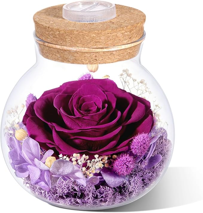 Christmas Birthday Gifts for Women Mom Preserved Purple Rose Eternal Forever Flower in Glass Wishing Bottle with LED Light Flowers for Delivery Prime for Grandma Wife Sister Friend from Daughter