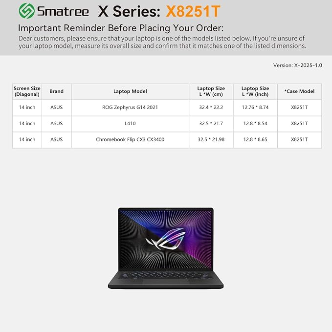 Smatree Hard EVA Protective Sleeve Case Compatible for 14 inch ASUS 2021 ROG Zephyrus G14 GA401QM-XS98Q-WH, Chromebook Flip CX3 CX3400, ASUS L410 Waterproof and Anti-Shock Bag, White (X8251TW)