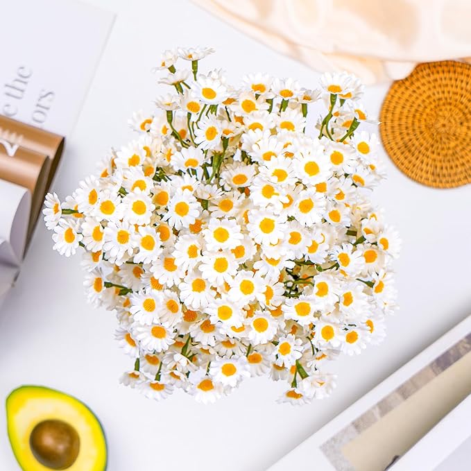 72Pcs Artificial White Daisy Flowers, 12 Bundles 10 Inch Small Fake Daisies for Home Summer Decor, Fake Spring Wild Flowers for Party Decoration