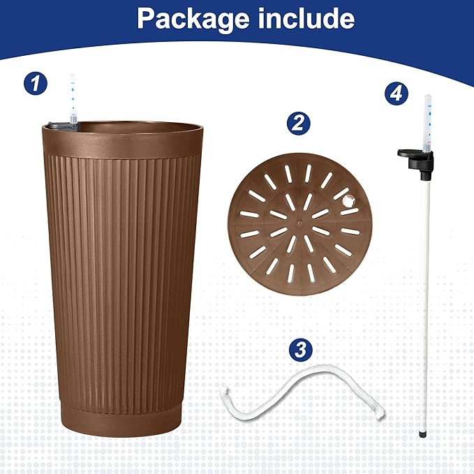 FENCY 2Pack 24IN Self Watering Planter for Indoor Plants, Plastic Large Planter for Outdoor Plants, Water Level Indicator& Spacious Reservoir Flower Planter Decorative(Brown)