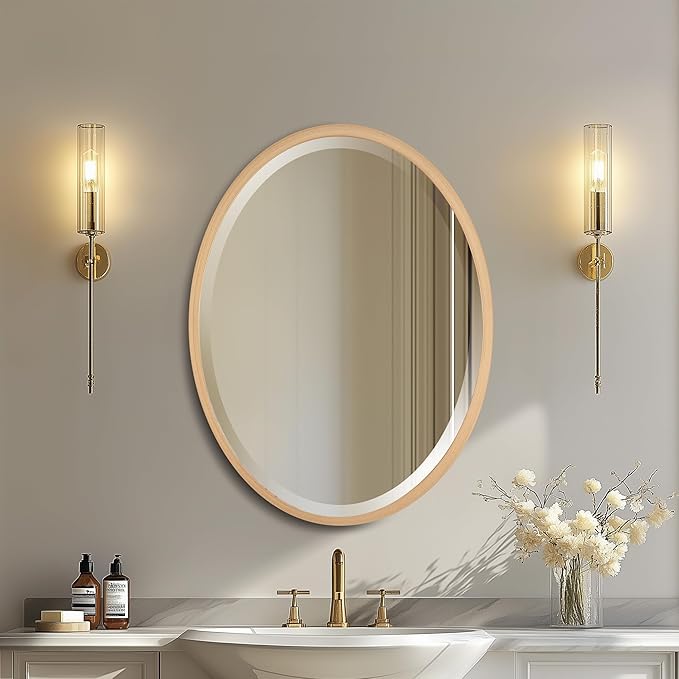 OVALCREST - Oval Wooden Beveled Wall Mirror for Home Decor, Bathroom, Vanity, Bedroom, Living Room, Hallway - London Style (Gold Paint) 25.1 x 19.1