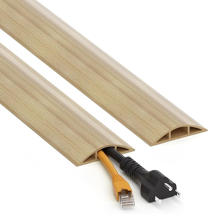 Floor Cord Cover 6ft, Maple Wood Cord Hider Floor Hide Extension Cords, Floor Cable Management Floor Cable Cover Wire Covers for Cords, Cable Protector Cord Cavity W0.6in x H0.32in