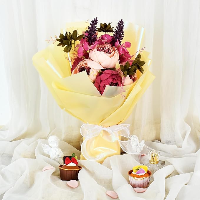 BEISHIDA 20 PCS Yellow Floral Wrapping Paper-Iridescent Waterproof Flower Wrapping Paper Bouquet for Florist Supplies, DIY Crafts, Gift Packaging, Wedding, Birthday Gift