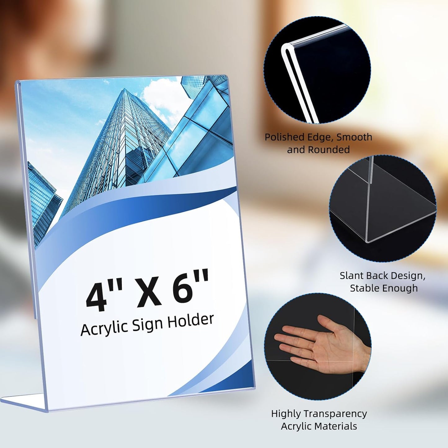 Slanted Back Acrylic Sign Holders 4x6 - 12 Pack Clear Tabletop Display Stands with Anti-Slip Pads for Menus & Flyers