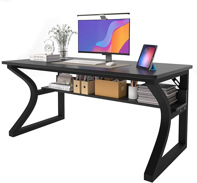AZN Computer Desk, 47'' Computer Desk, Home Office Desks w/Storage, Home Office Desks w/U-Size Metal Frame for Home Office Bedroom, Study Writing Work Table w/Water-Resistant, Scratchproof Surface
