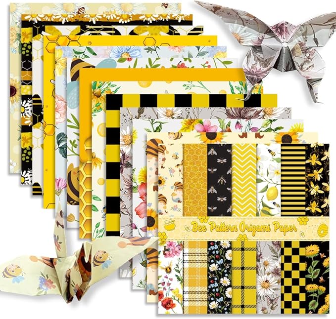 Square Origami Paper 6x6 Double Sided 50 Sheets 50 Colors 70GSM Origami Kit Japanese Chiyo Easy Fold Arts Crafts DIY Handwork Bee