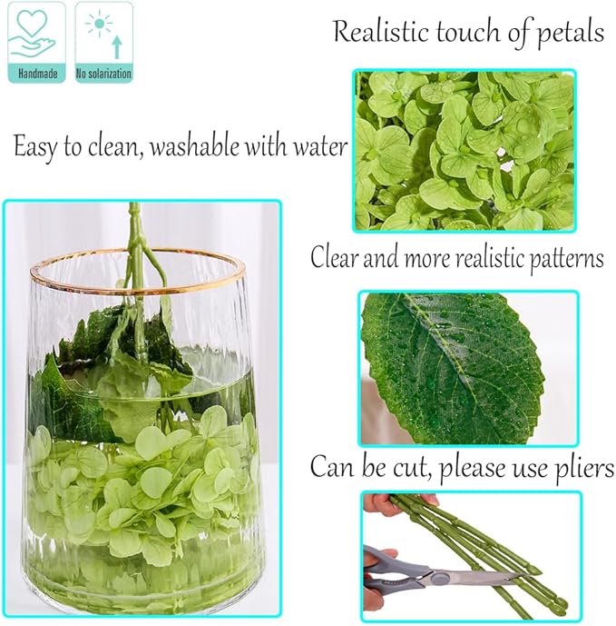 Kimura's Cabin 5Pcs 21inch Real Touch Artificial Hydrangea Flowers Lifelike Latex Hydrangeas Long Stem with Leaves Hydrangea Bouquet for Home Wedding Baby Shower Birthday Party Decoration （Green）