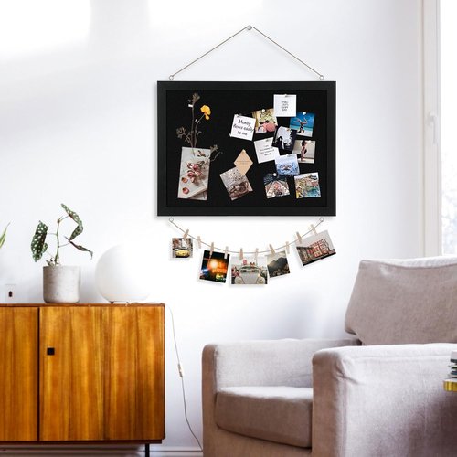 Dollar Boss Black Cork Board - Double-Sided 16''X12'' Linen Design | Stylish Wall Bulletin Board for Home & Office
