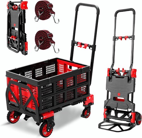 Hand Truck Dolly - 2-in-1 Folding Basket Design | 330LB Heavy Duty Portable Handtruck with 360° Wheels