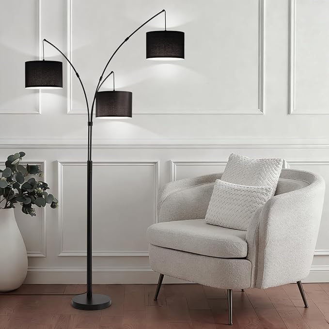 Netin 3 Light Arc Floor Lamps for Living Room, Led Floor Lamp with Remote Control, Modern 80" Tall Standing Lamp, 3 Color Temperature, Mid Century Tree Floor Lamp for Bedroom, Office (Black)