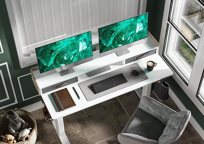 Claiks Standing Desk with Drawers, Stand Up Electric Standing Desk Adjustable Height with Storage Shelf and Splice Board, 48 Inch, White