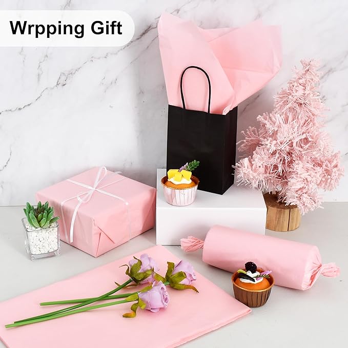 BEISHIDA 100 Sheets Pink Tissue Paper Bulk, Wrapping Tissue Paper for Gift Bags, 14 x 20 Inch Gift Wrap for Birthday Wedding Graduation DIY Crafts Holiday Flowers
