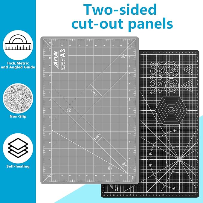 ArtAt Self Healing Cutting Mat: 12″x 18″ Black-Gray Eco-Craft Cutting Mat - 5-Layer Durable Anti-Blade-Wear Material for All Your Crafting Needs