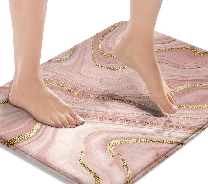 Britimes Bath Mat for Bathroom Marble Washable Floor Rug Carpets Floor Mat Bathroom Decorations 20x32 inches for Kitchen Indoor