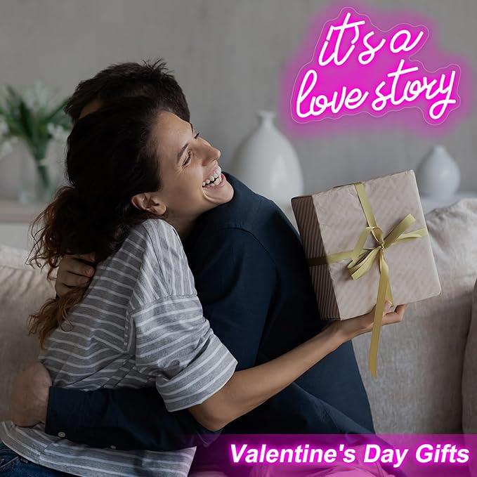 It's a Love Story Neon Signs for Wall Decor, Light Up Sign for Wedding, Engagement Decor,Dimmable Aesthetic Party Birthday Bedroom Bar Pub Club Wall Decor Decorations, Valentine's, Anniversary