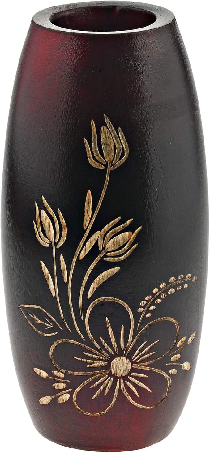 AeraVida Bold and Vibrant Flower Garden Red Mango Tree Wood Flower Vase | Hand-Carved Decorative Wooden Vase for Home or Office | Rustic Nature-Inspired