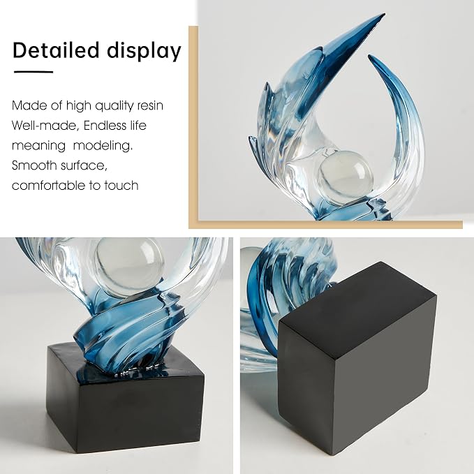 Modern Abstract Resin Sculpture, 11" H x 5.1" W Transparent Navy Blue Art Statue for Home Decor, Office Desk Living Room Bookshelf TV Stand Centerpiece Decorations, Unique Gift Idea