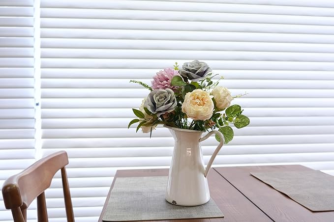 2Pcs Artificial Flower Bouquets Decoration, Faux Floral Arrangement Table Centerpiece Home Farmhouse Indoor Decor, Wedding Bride Bouquet, Mixed Fake Flower Picks for Vase/Pot (Blue/Purple/Cream/Green)